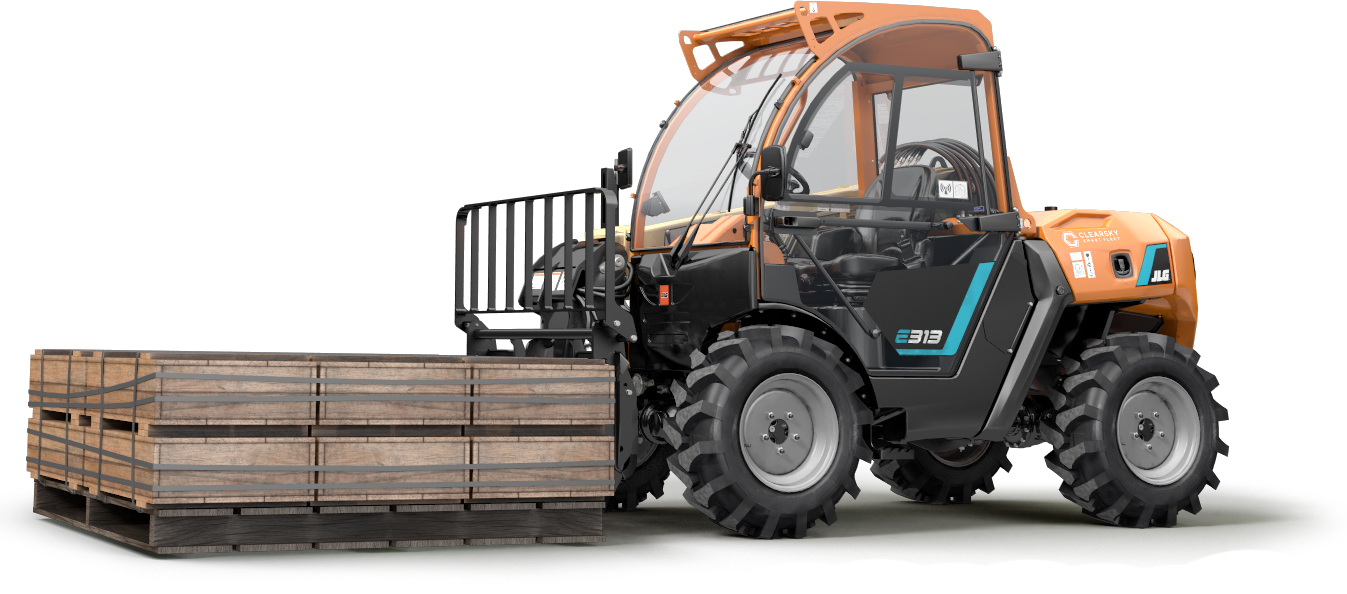 JLG E313 Electric Telehandler with a load of crates